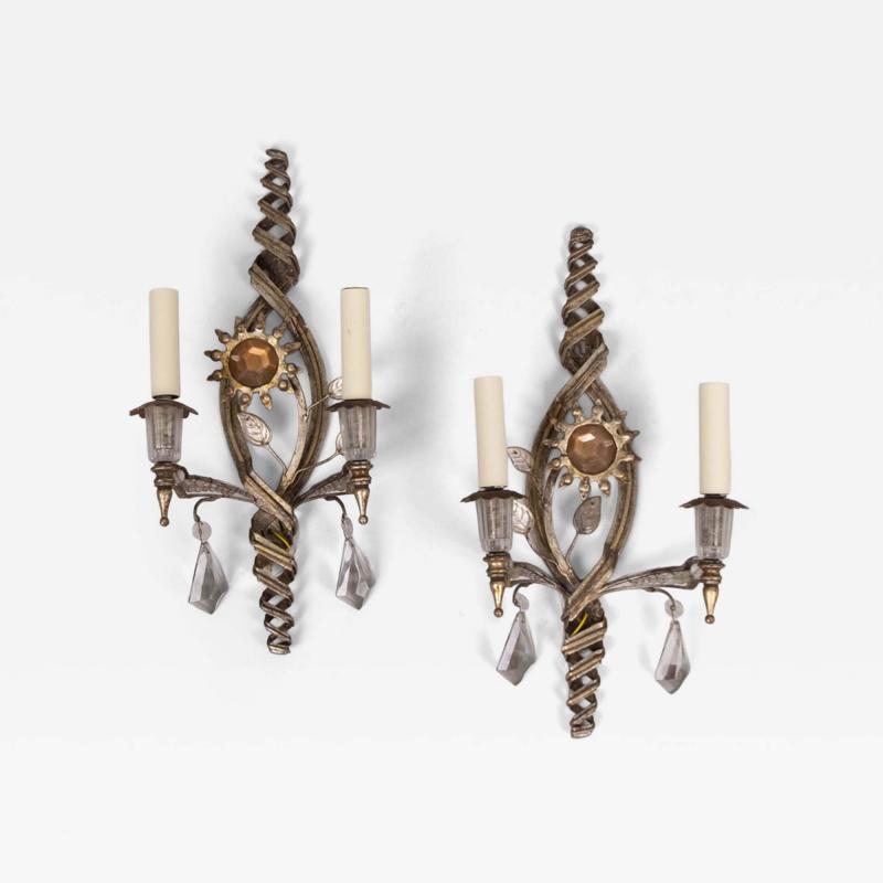  Banci Firenze Pair of 1970s wall alights with gold and silver applique flowers