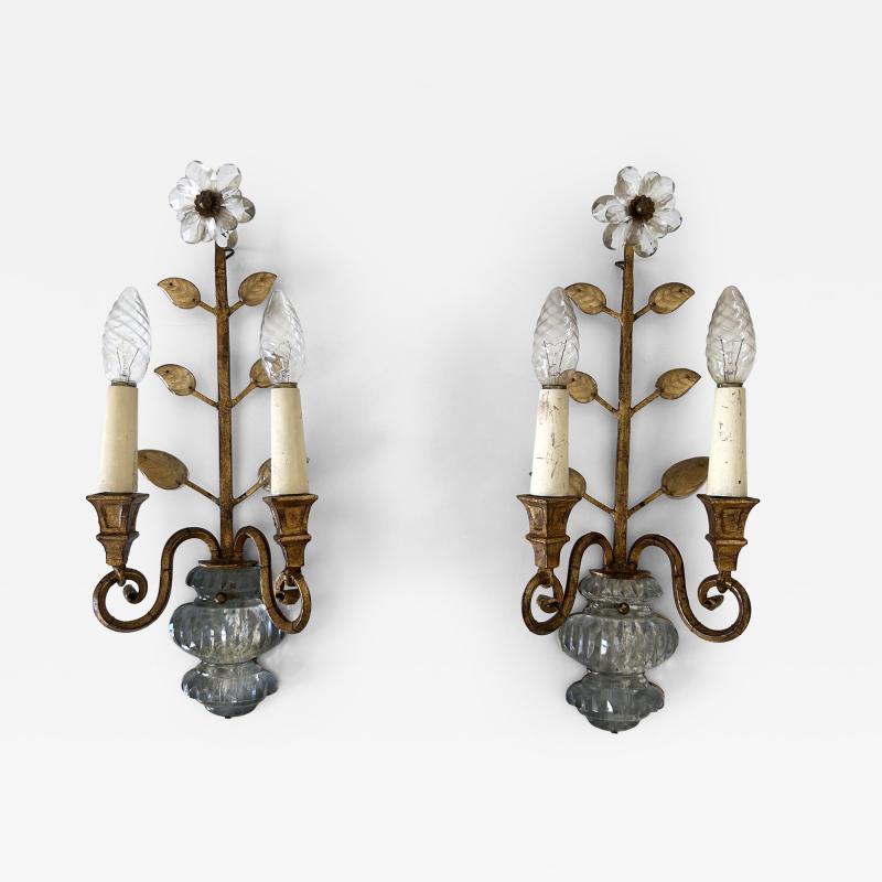  Banci Firenze Set of Two Banci Firenze Crystal Gilt Metal Sconces or Wall Lamps 1960s Italy
