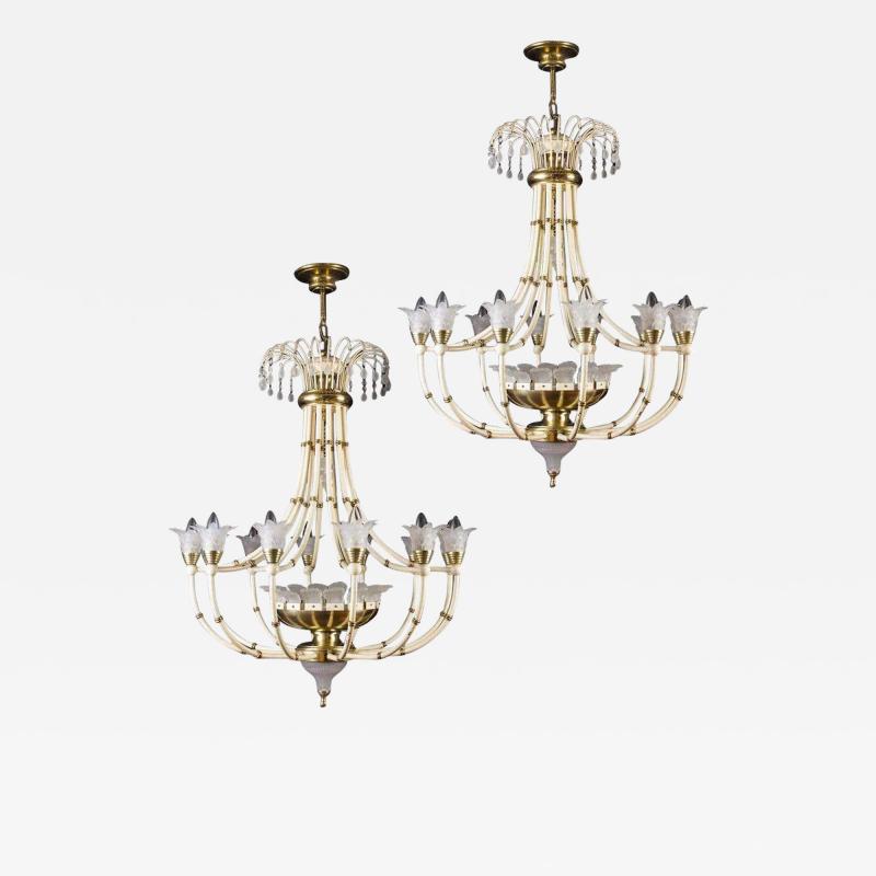  Banci Firenze Striking Pair of Modern Italian Chandeliers by Banci Florence 1970