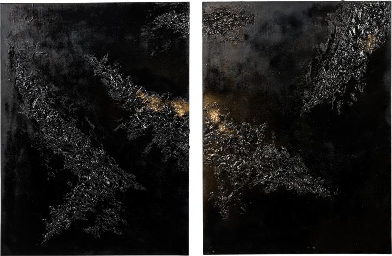  Barbara Kiskovski Barbara Kiskovski Diptych of Contemporary American Abstract Mixed Media Black an