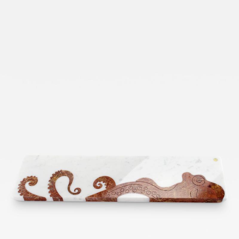  Barberini Gunnell Centerpiece Tableware Platters White Marble Red Onyx Octopus Handmade Italy