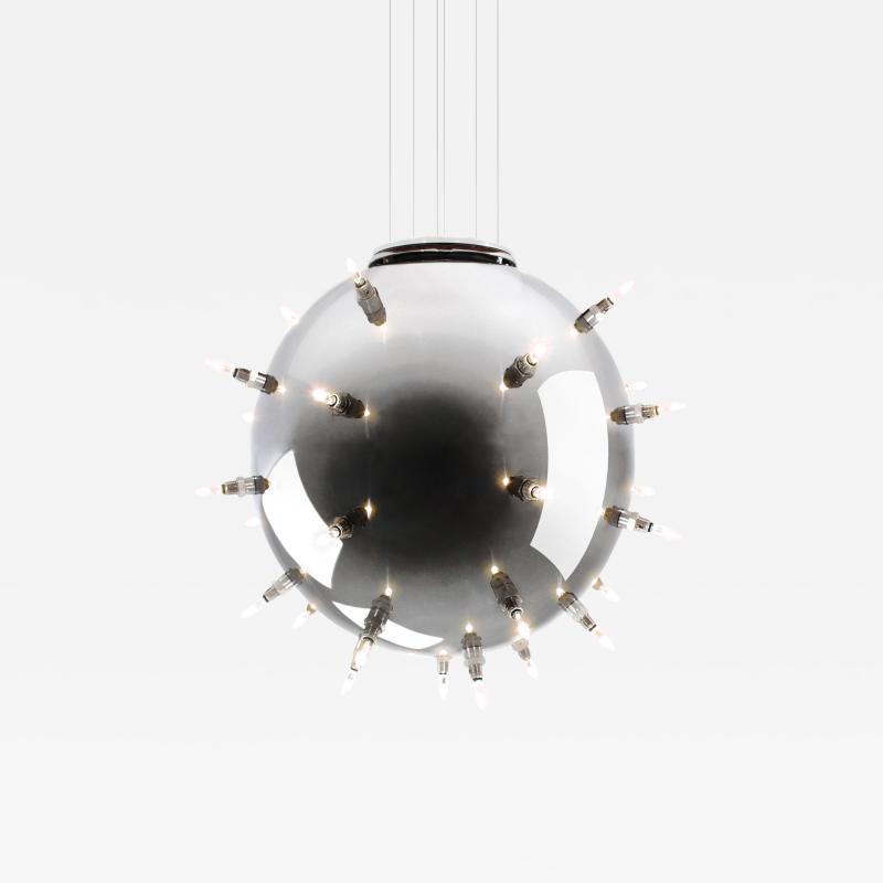  Barberini Gunnell Chandelier lamp in polished stainless steel chrome effect sphere Italy