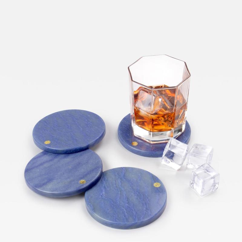  Barberini Gunnell Coasters Set of Four in Blue Azul Macaubas Marble Handmade Italy