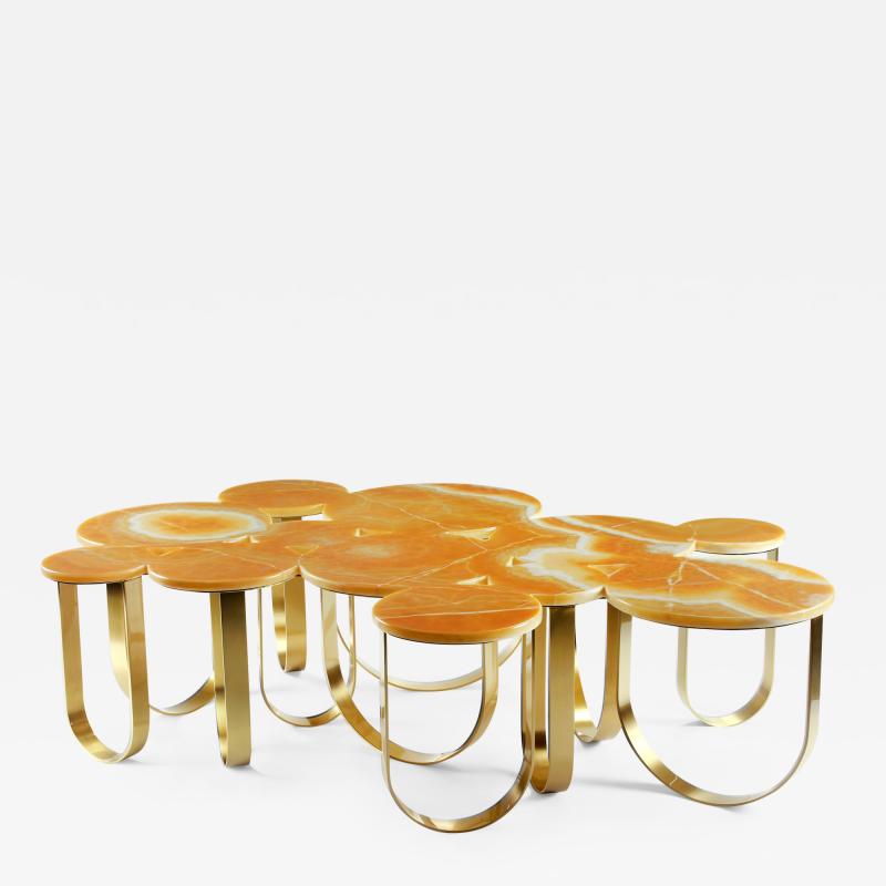  Barberini Gunnell Coffe table or center table in orange onyx and brass made in Italy