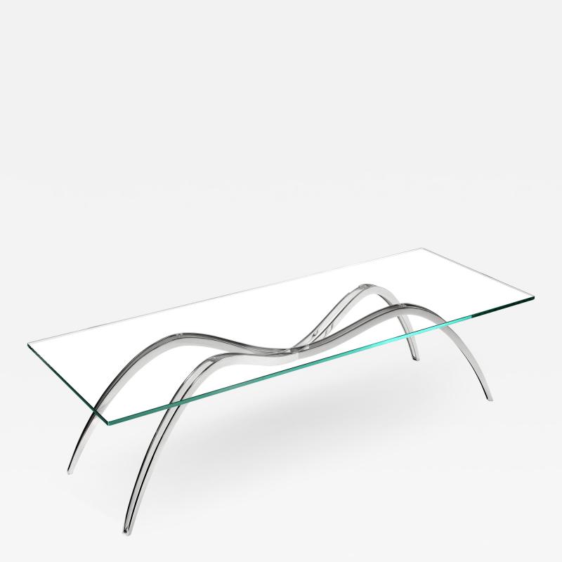  Barberini Gunnell Coffee table in polished stainless steel chrome effect clear glass top