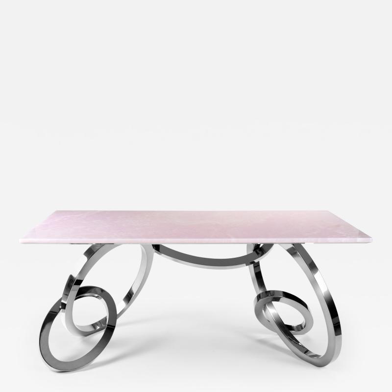  Barberini Gunnell Desk Table Home Office Pink Onyx Mirror Polished Steel Collectible Design Italy