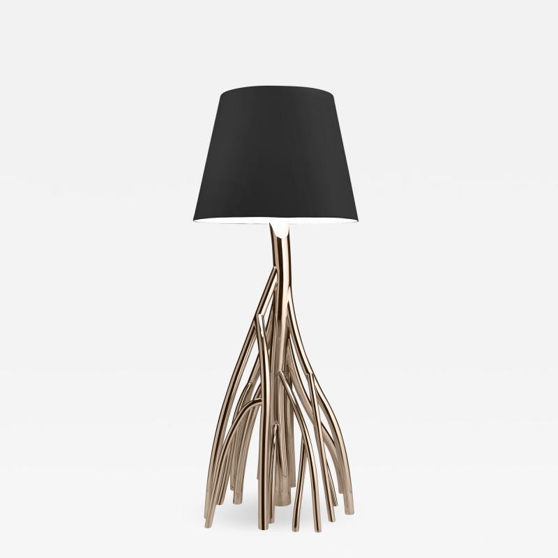  Barberini Gunnell Floor lamp in polished stainless steel rose gold chrome black linen lampshade