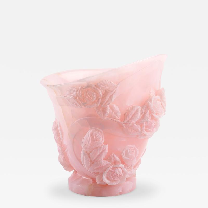  Barberini Gunnell Rose Sculpture Vase 13 Roses Hand Carved Italy Pink Onyx Block Limited Edition