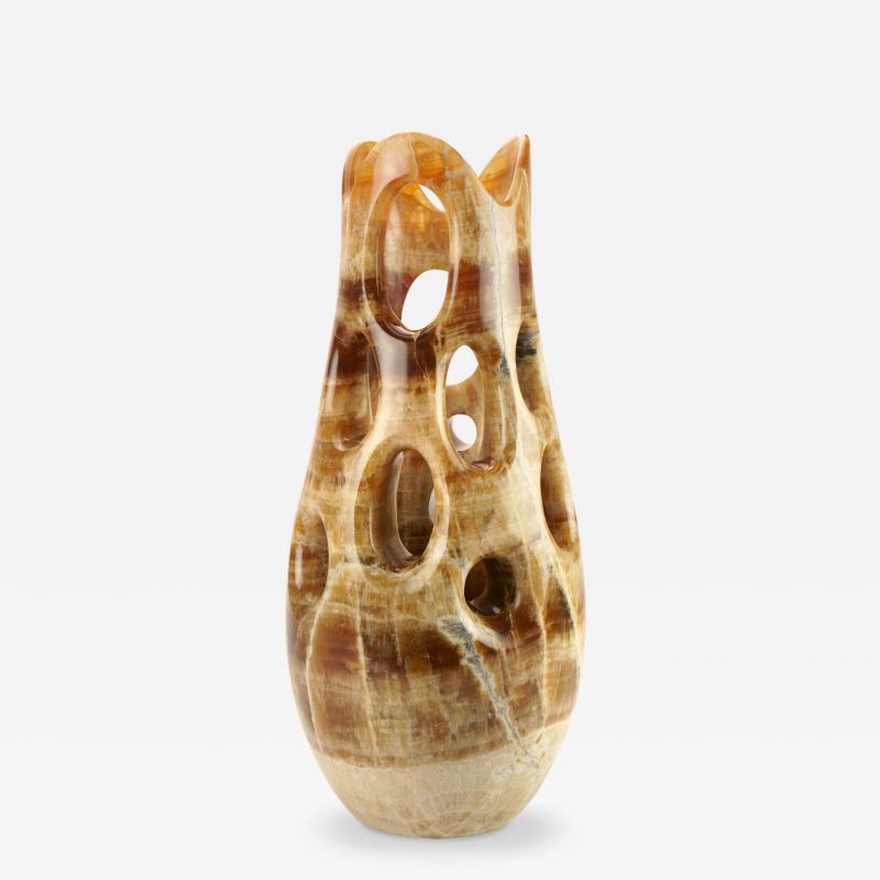  Barberini Gunnell Sculpture Vase Organic Shape Contemporary Amber Onyx Marble Hand Carved Italy