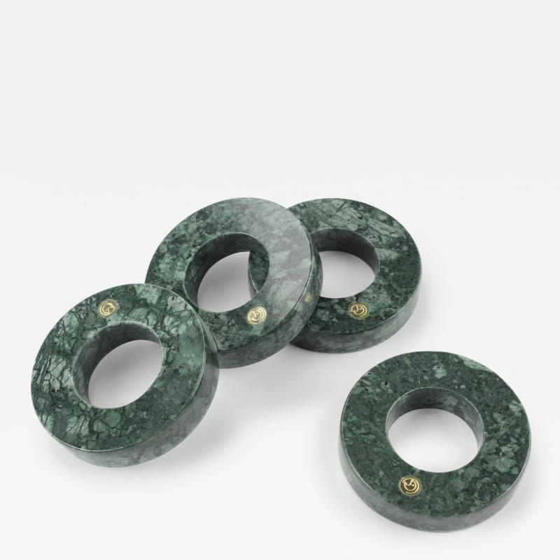  Barberini Gunnell Serviette Rings Set Tableware Imperial Green Marble Brass Inlay Collectible