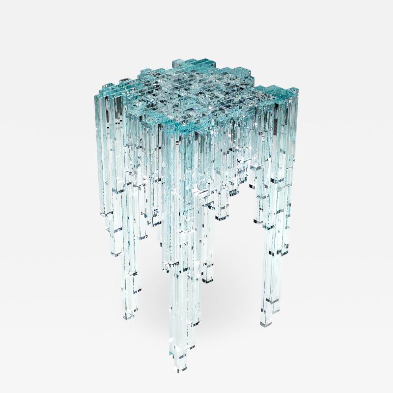  Barberini Gunnell Side table or bedside square top clear crystal glass sculpture made in Italy