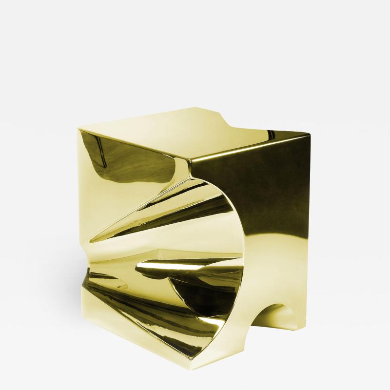  Barberini Gunnell Side table or stool square cubic in stainless steel gold chrome effect