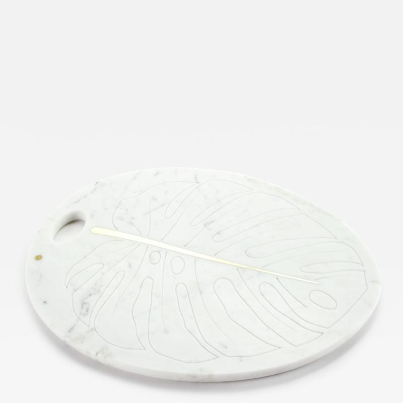  Barberini Gunnell Tableware Platter Cutting Board White Carrara Marble Brass Inlay Italy Handmade