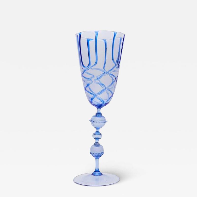  Barovier Seguso Ferro Large Chalice by Artistica Barovier with Blue Decoration 1920s Italy