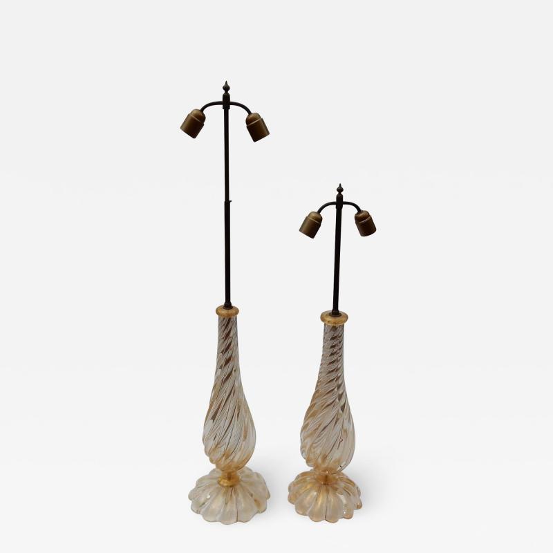  Barovier Seguso Ferro Pair of Lamps in Murano Glass with Gold Inside Seguso Di Murano Signed