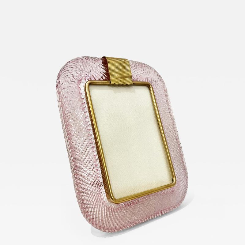  Barovier Toso 2000 Barovier Toso Italian Pink Crystal Twisted Murano Glass Brass Picture Frame