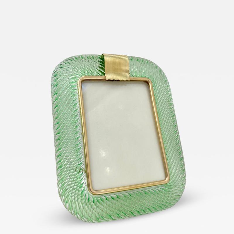  Barovier Toso 2000s Barovier Toso Italian Chartreuse Green Murano Glass Brass Picture Frame