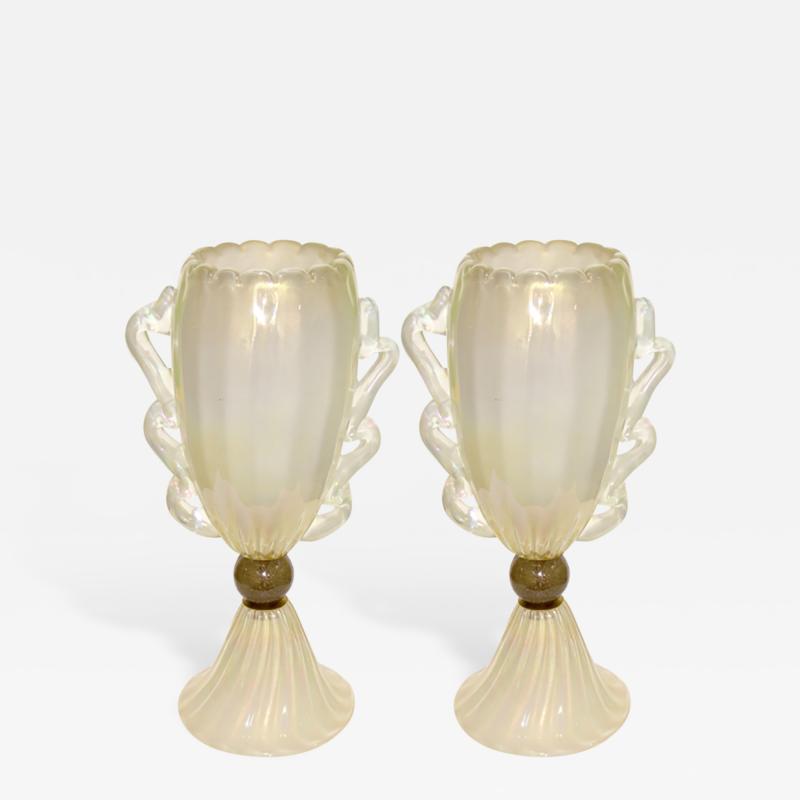  Barovier Toso Barovier Toso 1970s Italian Pair of Vintage Gold and Pearl White Glass Lamps