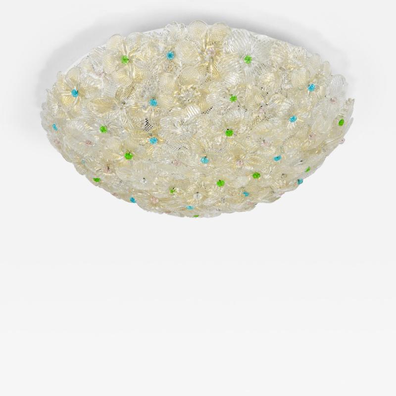  Barovier Toso Barovier Toso Large Millefiori Murano Glass Flower Flush Mount Italy 1960s