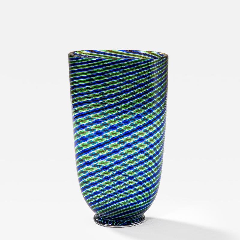  Barovier Toso Barovier Toso Murano Glass Vase in Colored Stripes 60s