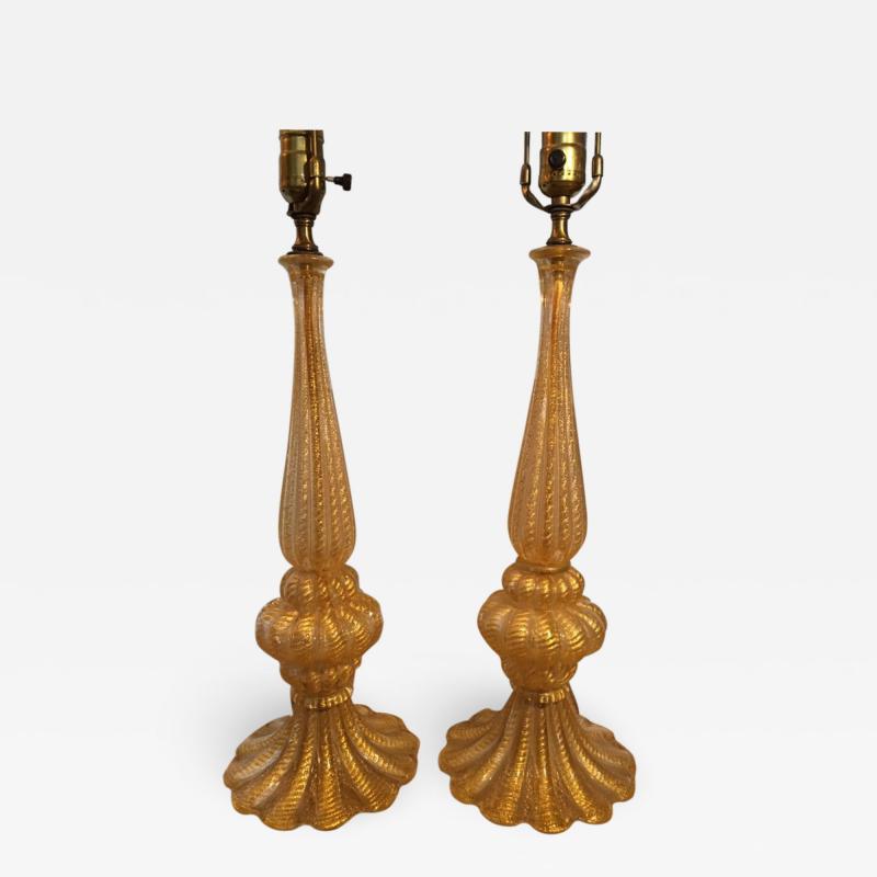  Barovier Toso EXCEPTIONAL PAIR OF GOLD MURANO LAMPS BY BAROVIER