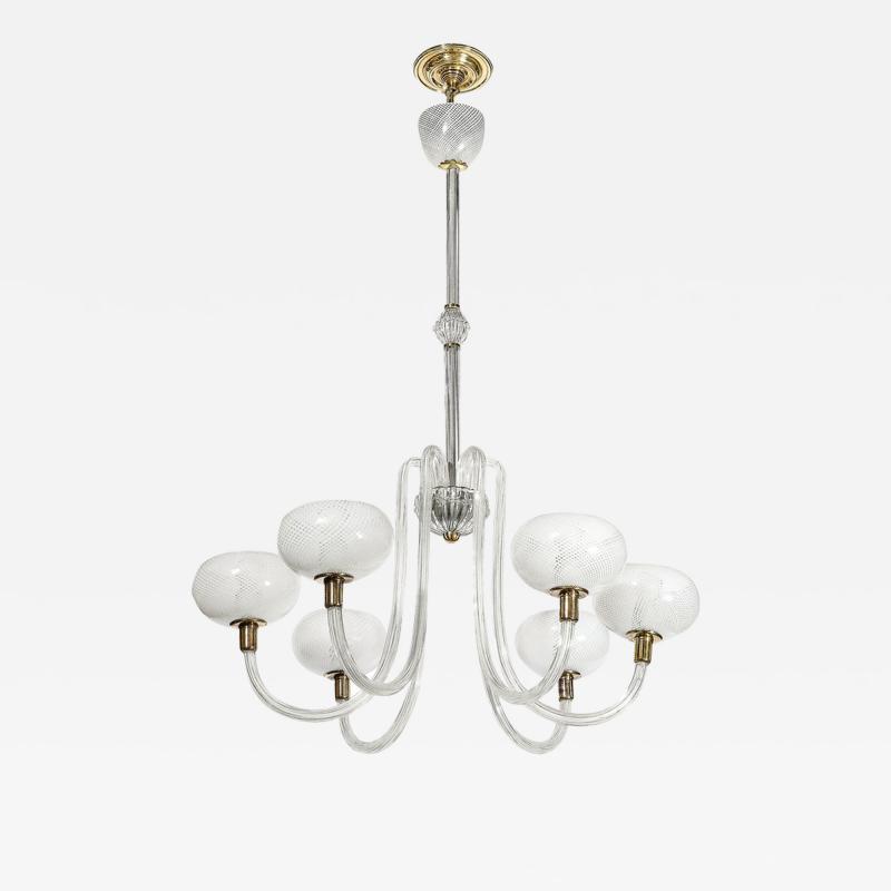  Barovier Toso Mid Century Hand Blown Murano Glass Six Arm Chandelier by Barovier Toso