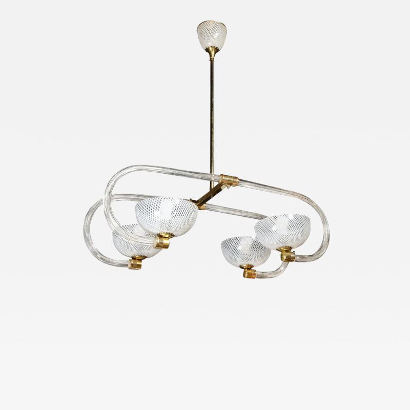  Barovier Toso Mid Century Modernist Four Armed Glass Brass Chandelier by Barovier Toso