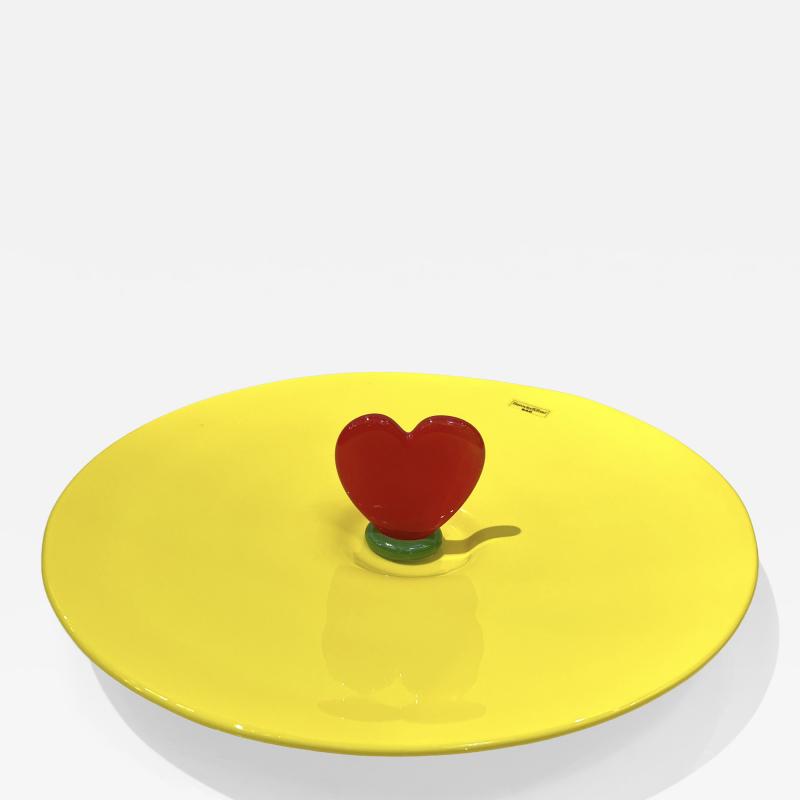  Barovier Toso Modern Barovier Toso Green Yellow Art Murano Glass Red Heart Plate Centerpiece