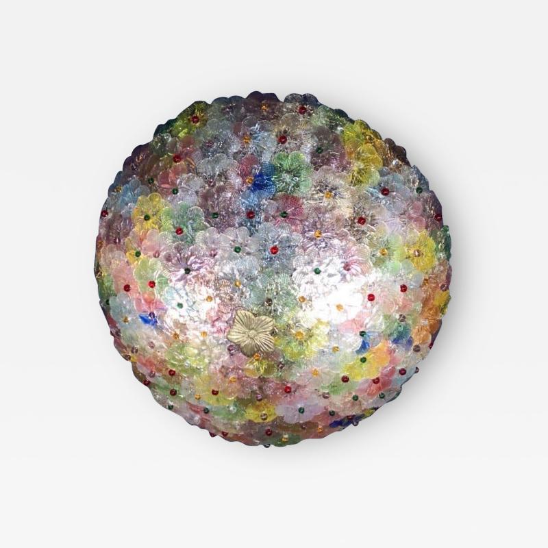  Barovier Toso Multi Color Flowers Basket Murano Glass Ceiling Light