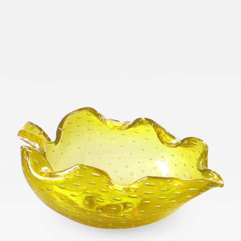  Barovier Toso Murano Barovier Toso Mid century Yellow Bullicante Art Glass Leaf form Bowl