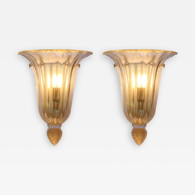  Barovier Toso PAIR OF MID CENTURY GOLD AND CLEAR GLASS WALL LIGHTS BY BAROVIER E TOSO