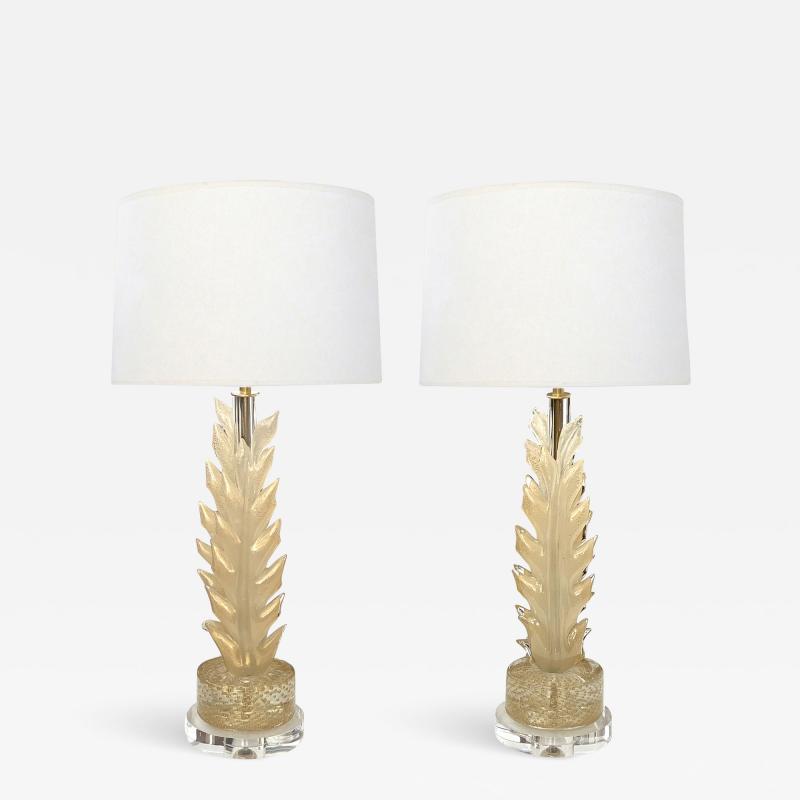  Barovier Toso Pair Barovier Toso Murano 1950s Gold Aventurine Leaf form Lamps