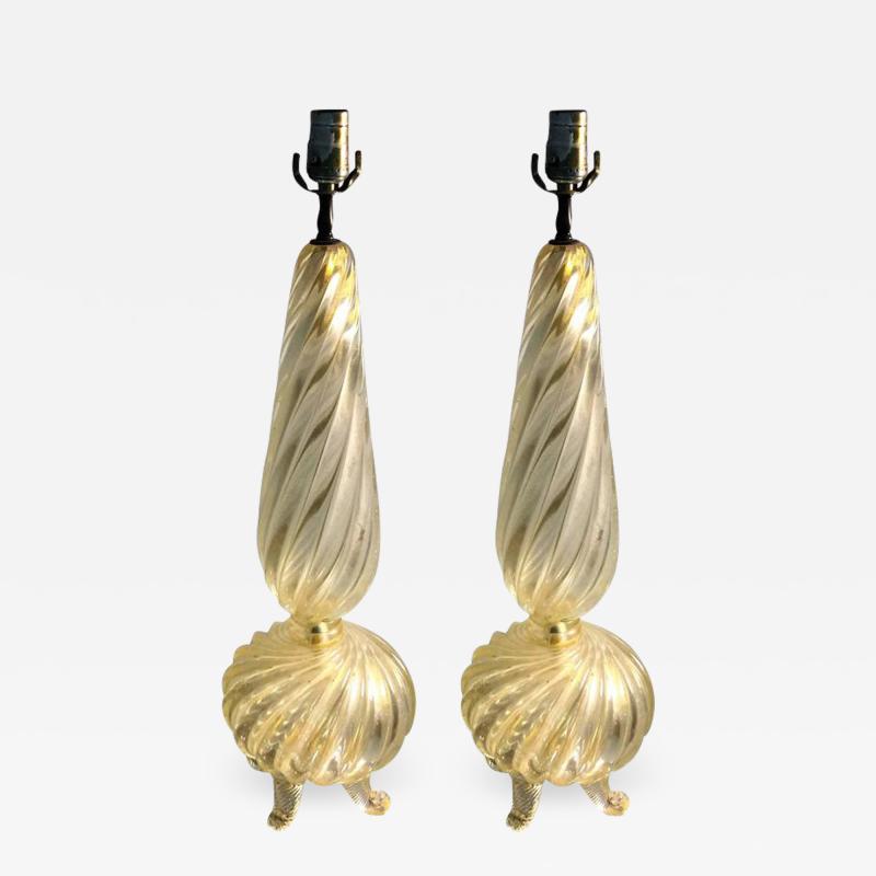 Barovier Toso Pair of Barovier Gold Infused Four Footed Murano Lamps