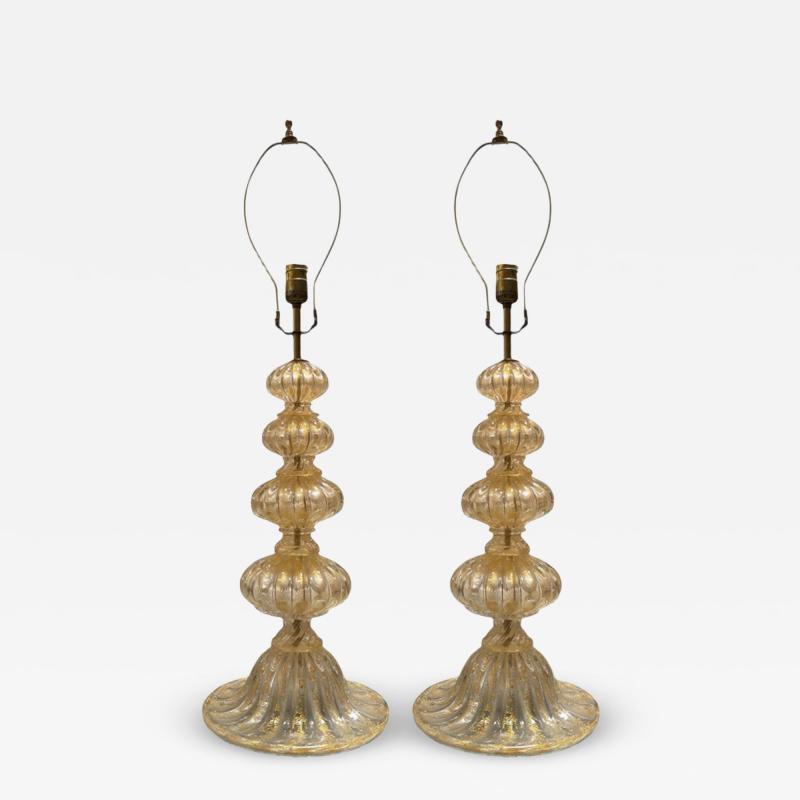  Barovier Toso Pair of Barovier Toso Gold Murano Italian Art Glass Table Lamps