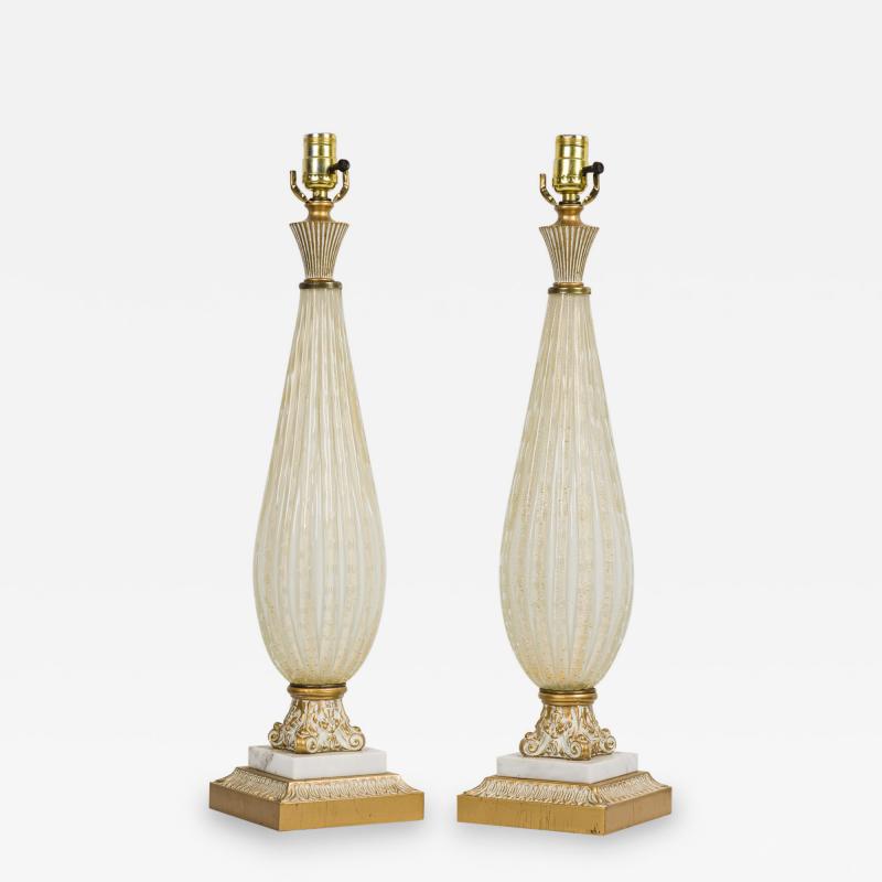  Barovier Toso Pair of Barovier Toso Italian Mid Century Bolle and Gold Fleck Table Lamps