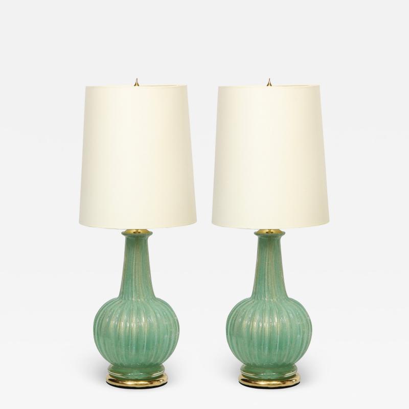  Barovier Toso Pair of Midcentury Channeled Table Lamps with Brass Detailing Barovier e Toso