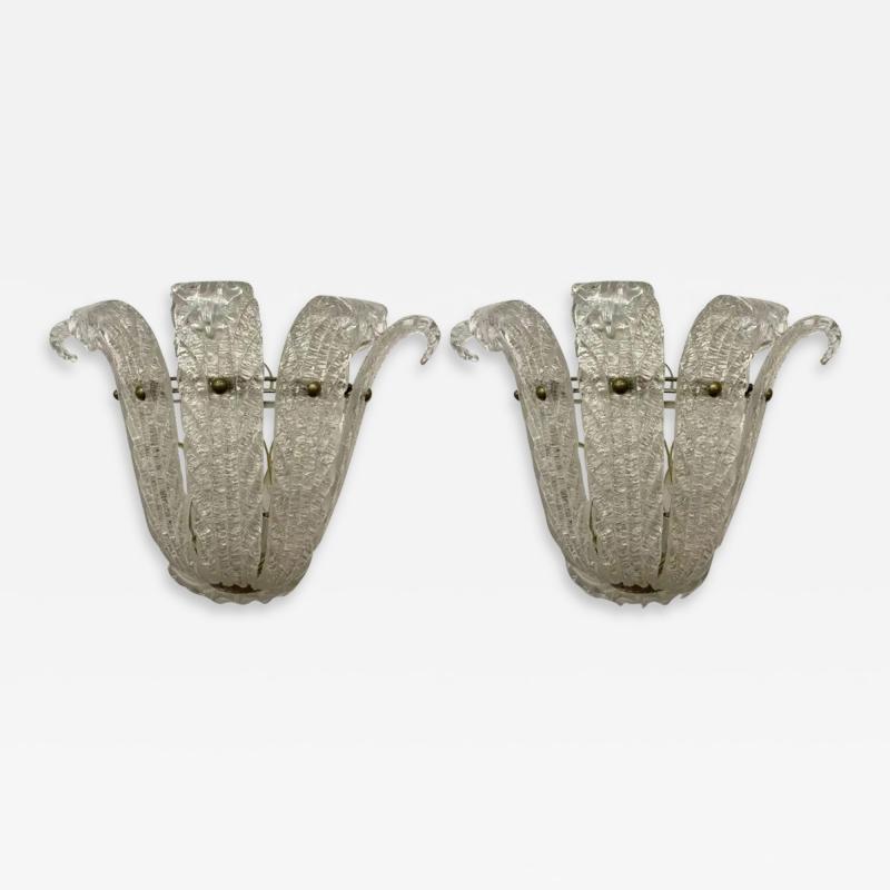  Barovier Toso Pair of Murano Glass Wall Sconces by Barovier Toso Fleur de Lis Mid Century