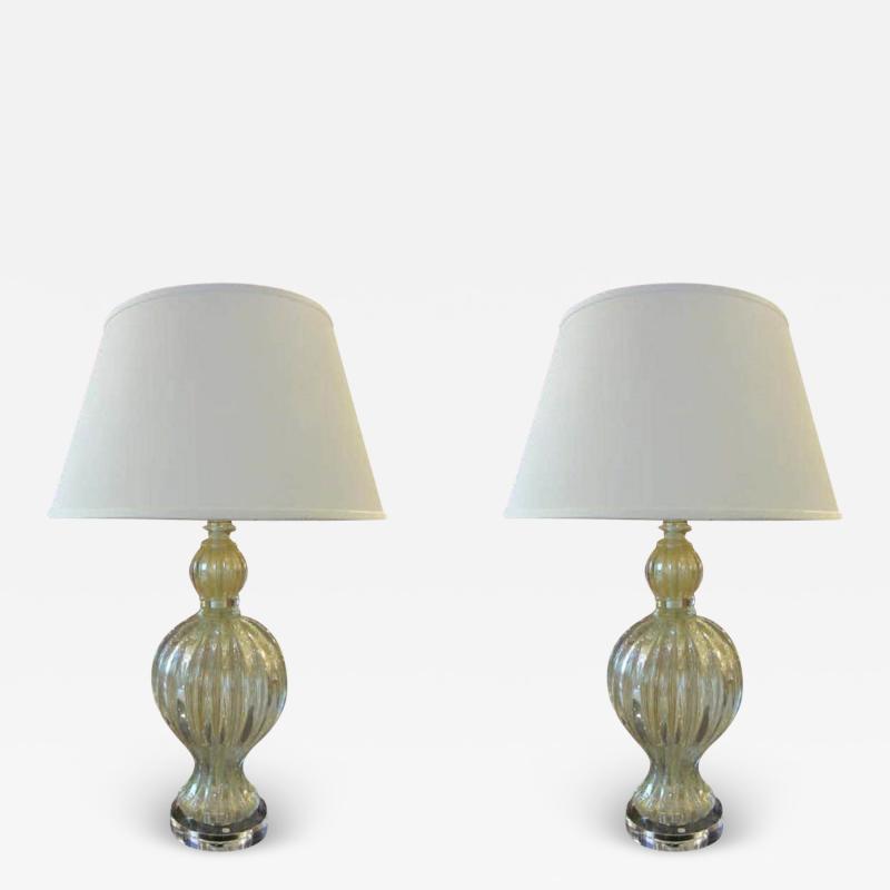  Barovier Toso Pair of Murano Venetian Glass Table Lamps Attributed to Barovier e Toso