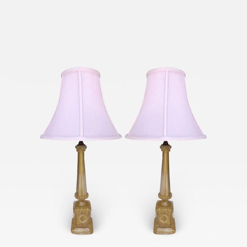  Barovier Toso Pair of Neoclassic Gold Infused Lamps