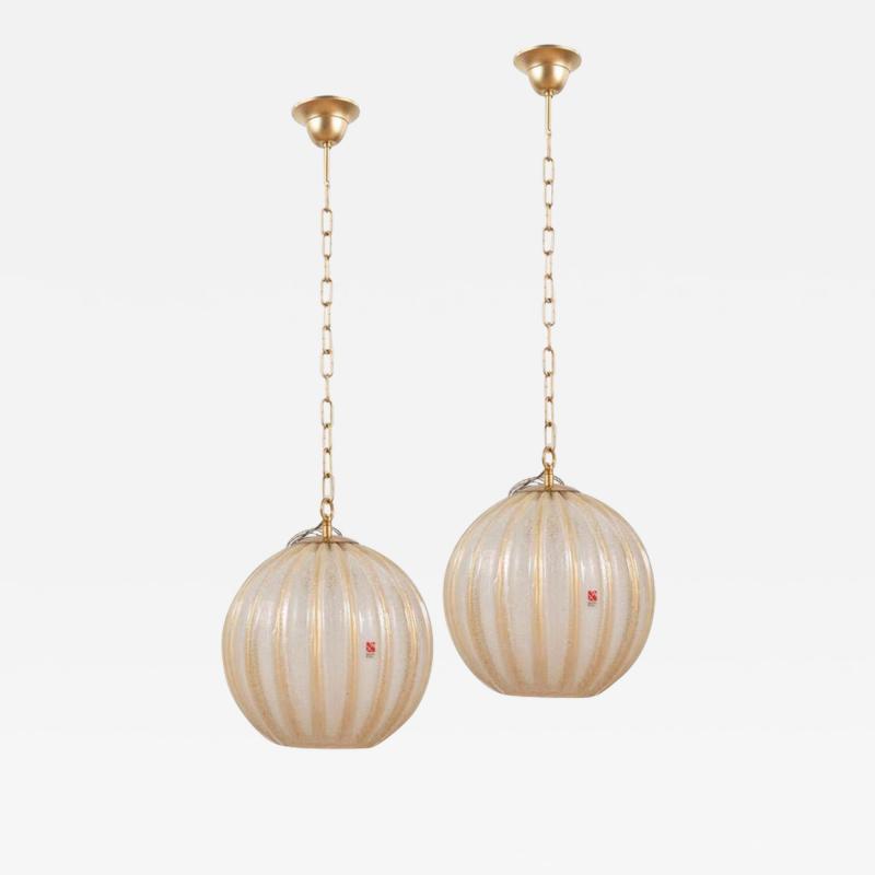  Barovier Toso Pair of Rare Murano Glass and Brass Pendants by Barovier Toso 1970