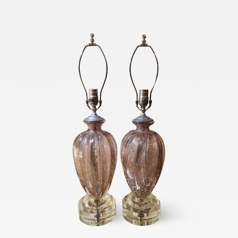  Barovier Toso Pair of Vintage Pink Murano Italian Art Glass Designer Lamps by Barovier Toso