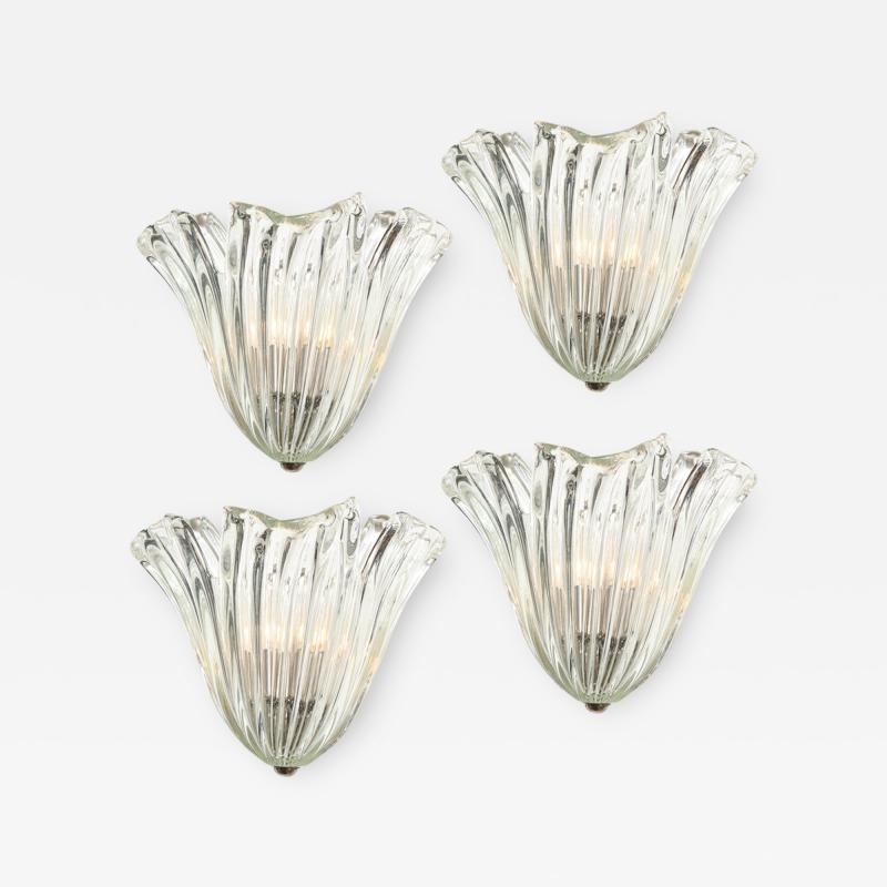  Barovier Toso Set of Four Mid Century Translucent Stylized Anemone Sconces by Barovier e Toso