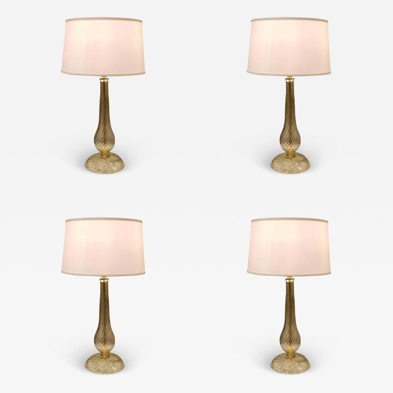  Barovier Toso Two Pairs Mid Century Modern Style Murano Venetian Clear Gold Glass Table Lamps