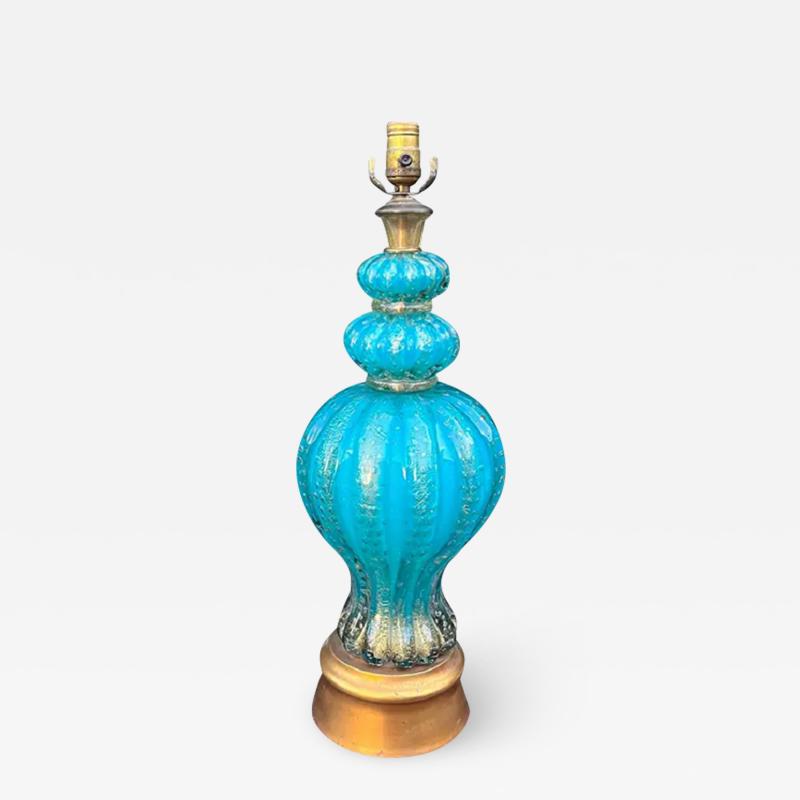  Barovier Toso Vintage 1950 s Murano Aqua Blue Italian Art Glass Lamp