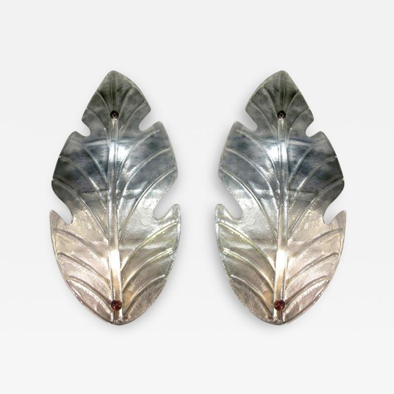  Barovier Toso Vintage Italian Pair of Huge Leaf Shaped Murano Glass Wall Lights