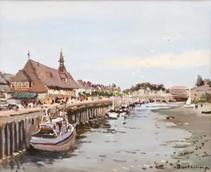  Barth l my Toguo French Framed Oil Painting Depicting the Harbor of Trouville Signed Barth l my