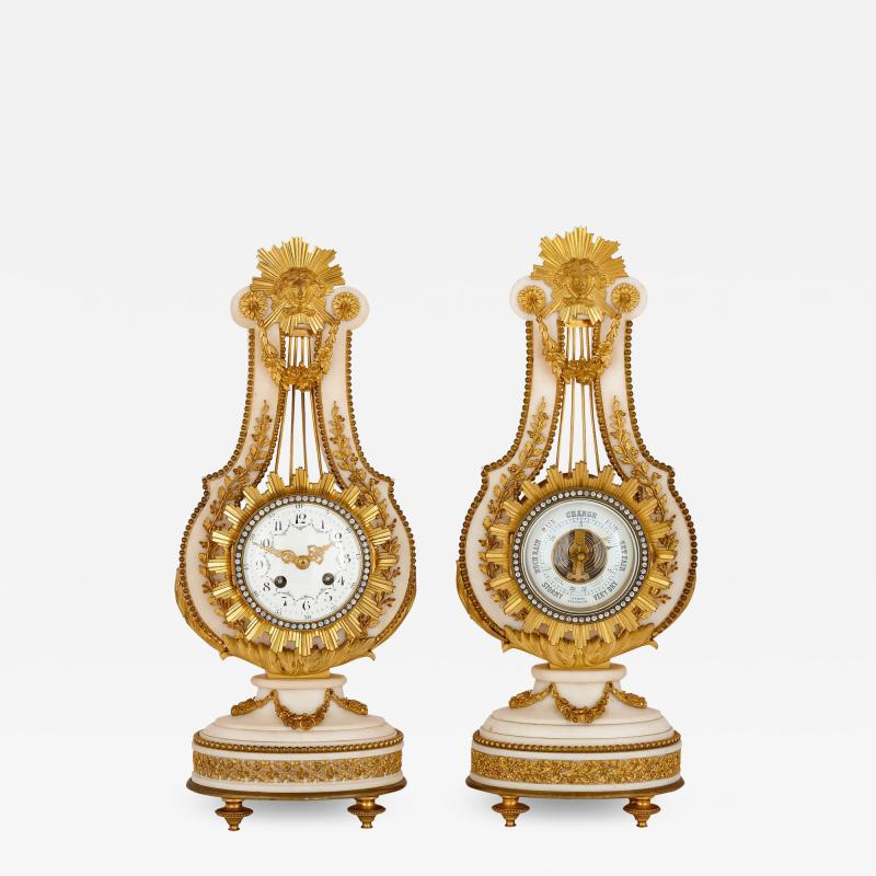  Barwise Sons Antique marble and gilt bronze clock and barometer set