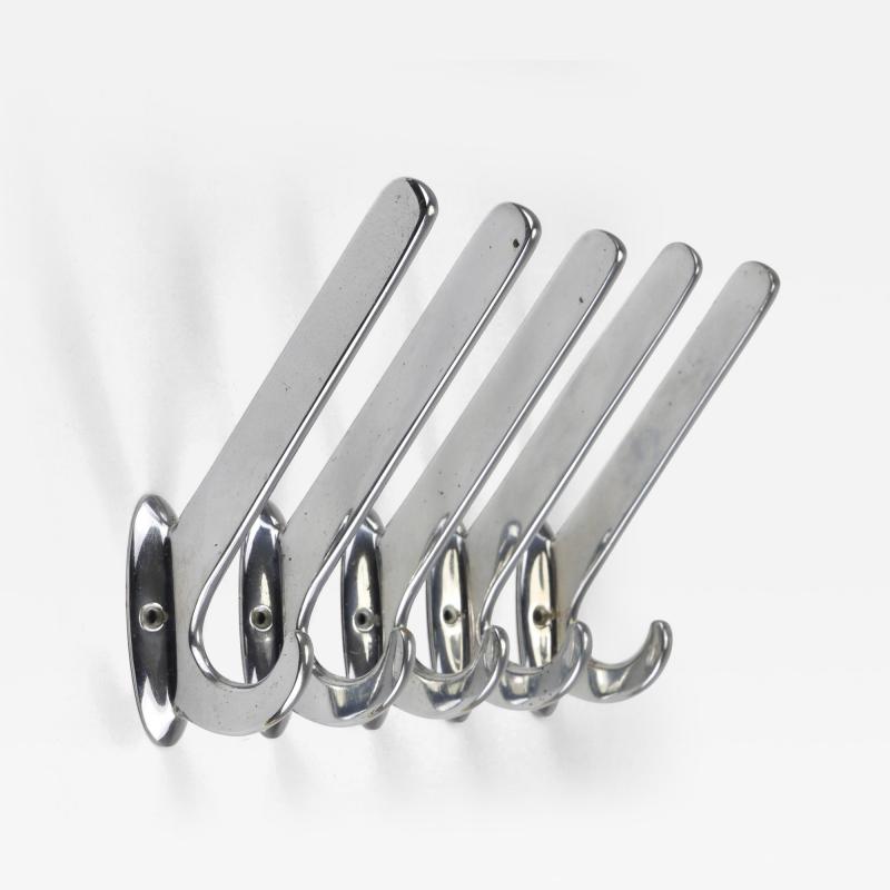  Bauhaus Up to 5 Large Art Deco Bauhaus Nickel Brass Wall Coat Hooks Vienna 1930s