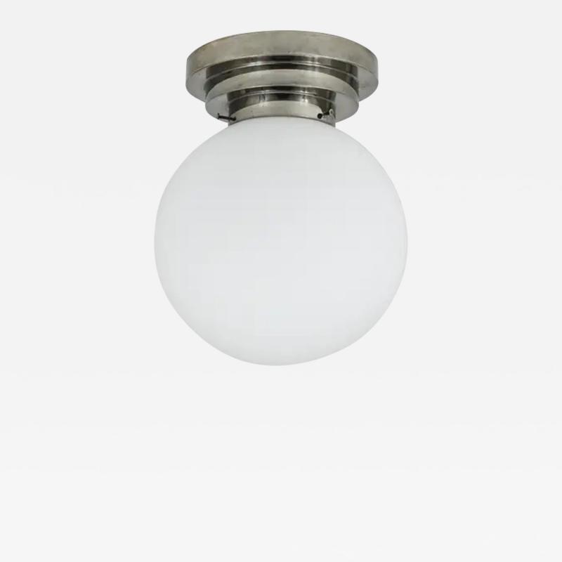  Bauhaus Velten Vordamm Large Art Deco Nickel Opaline Glass Globe Ceiling Lamp Flush Mount 1930s