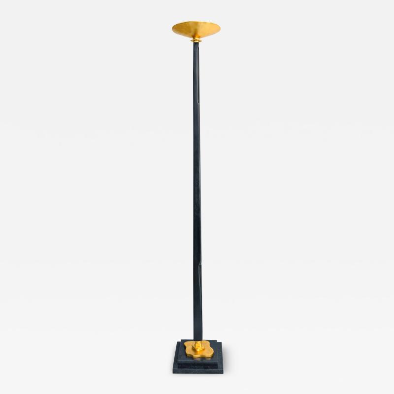  Benediko Pantheon Floor Lamp in Black Plaster Finish with 23K Yellow Gold